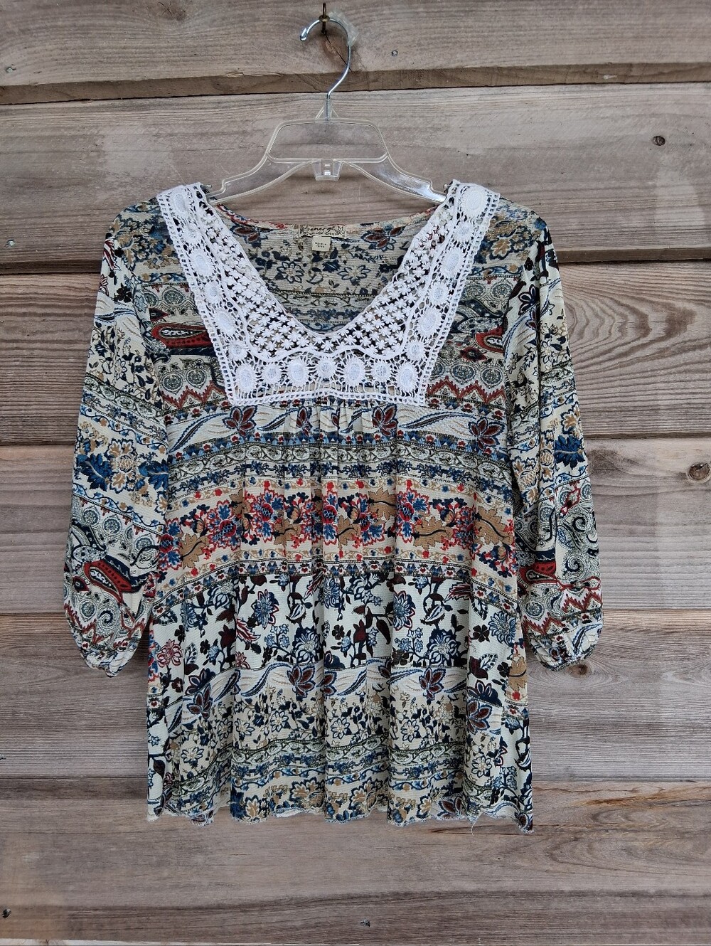 💥5/$13💥Boho Floral Crochet-Trim Peasant Blouse - Multi